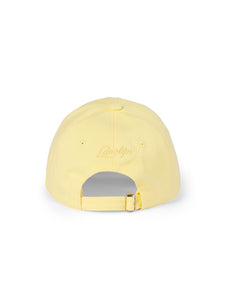 Lanolips Classic Drip Yellow Cap showcases a back view with an adjustable slider fastening, allowing you to easily customise the fit for most head sizes. The cap also features the iconic Lanolips logo on the back, adding a touch of brand flair to your style.