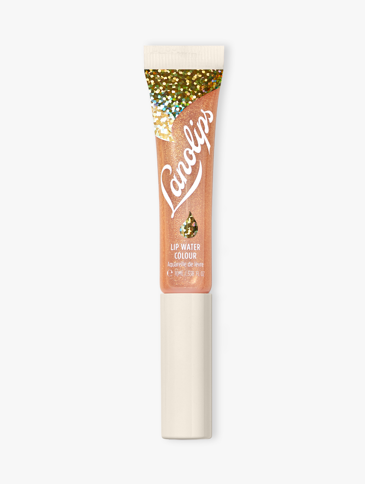 Lanolips lip water liquid gold tube closed.