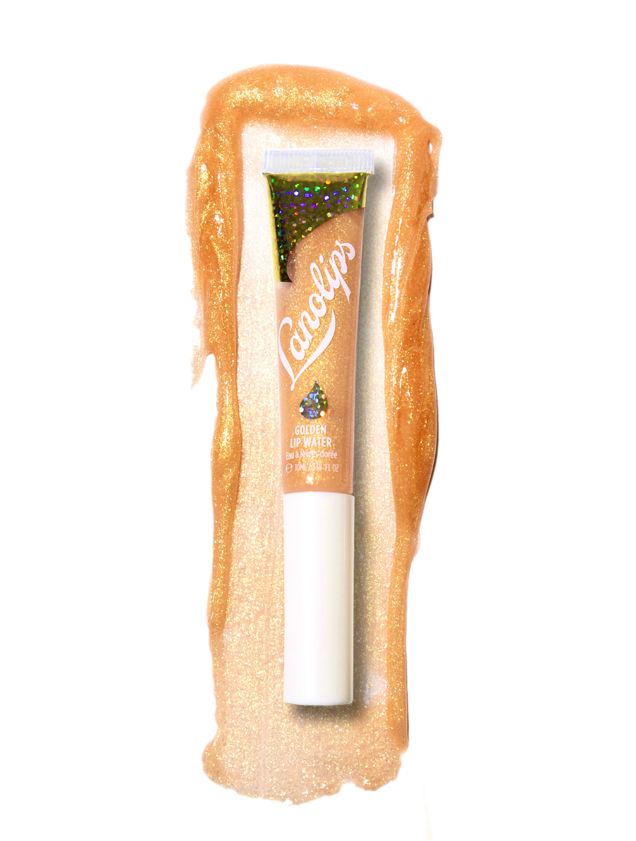 Lanolips Lip Water Liquid Gold iquid lanolin, hyaluronic acid, glycerin & peppermint, Lip Water is non-sticky with an underwater-holographic glow.